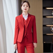 大红色西装女职业套装两粒扣面试答辩正装西服，外套长袖酒店工作服