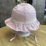 0~6个月女宝宝婴儿纯棉布春夏薄遮阳防晒太阳帽渔夫帽公主帽粉色