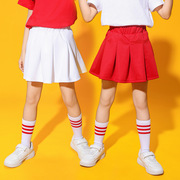 女童裙子白色半身裙夏季小学生校服红色百褶裙蓬蓬裙跨境