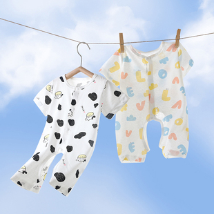 婴儿连体衣宝宝夏装开档薄款纯棉短袖，衣服满月新生可爱哈衣0-1岁