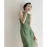 上海滩新中式旗袍连衣裙绿色复古显白无袖女人味高级感国风军阀潮