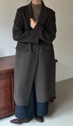 秋冬韩国高级感双面羊绒羊毛呢大衣西装领单排扣中长款女外套