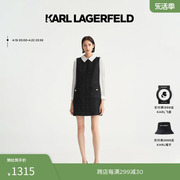 karllagerfeld卡尔拉格，斐春夏粗花呢黑白，拼接连衣裙老佛爷