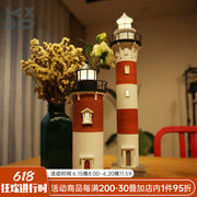 创意PVC复古发光灯塔立体灯塔摆件水泥质感建筑木制海洋儿童