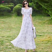 白色雪纺绣花连衣裙长款2023夏显瘦时尚减龄高级感大摆长裙