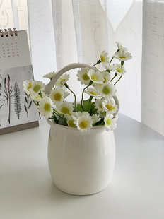 安木良品纯白陶瓷创意，花盆厨房筷子筒手提花篮，形状花瓶
