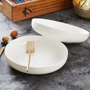 白色骨瓷盘子家用菜盘8英寸陶瓷盘圆形深盘子纯白汤盘沙拉盘饭盘