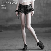 PUNK RAVE设计师品牌朋克个性破烂铆钉牛仔短裤女夏小众热裤