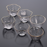 日式锤纹玻璃品茗杯描金水晶透明耐热小酒杯茶杯家用个人功夫茶具