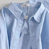 蓝色纯棉衬衫女长袖2024春装小衫别致宽松超好看上衣洋气衬衣