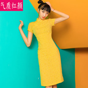 格子旗袍女夏装中长款复古气质年轻款，少女日常中国风改良版连衣裙