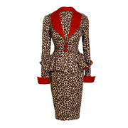 复古气质套装裙两件套秋法式豹纹时尚职业名媛，荷叶边西装裙套装女