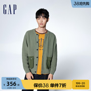 gap男装春秋logo拼接开衫毛衣，美式工装风，高级休闲针织衫842121