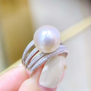 珍妮芙珠宝 正圆11-12强光白色淡水珍珠戒指银镶简约气质女戒礼物