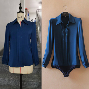 法式设计感成熟雪纺蓝条纹，复古港味女长袖，衬衫洋气2022连体衬