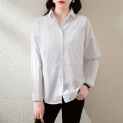 双口袋白色衬衫女2024春秋装韩版小众设计感休闲宽松长袖衬衣