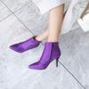 鞋子紫色米白色，婚鞋高跟尖头女鞋，大码靴子小码女短靴30-48pcsa