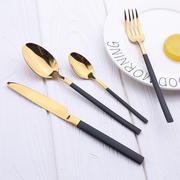 x不锈钢西餐餐具牛排叉，勺四件套礼盒餐具，套装金色叉