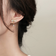 韩国镶钻蝴蝶结耳环S925银针小众设计耳坠网红气质耳饰
