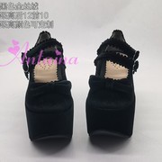 antaina蝴蝶结洛丽塔女鞋，松糕厚底可定制黑色，金丝绒一字扣带9137