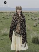 豹纹保暖披肩斗篷围巾女仿羊绒，外套加厚民族风，百搭时尚洋气披风潮
