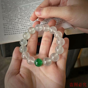 天然缅甸a货翡翠高冰玻璃，种圆珠手串配一颗冰阳绿珠子12mm女手链