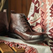 马丁靴英伦布洛克雕花男靴真皮，做旧复古三接头，增高秋冬季休闲皮鞋