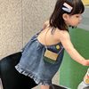 巴拉巴柆韩版童装女童牛仔，连衣裙2023夏季洋气，时尚花边系绳挂