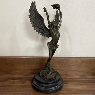 天使少女翅膀铜雕塑工艺品火炬女神欧式人物摆件设家居装饰品