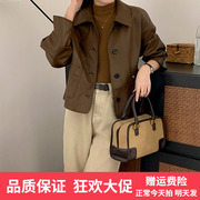 9422摩登年代复古帅气pu皮衣女2023宽松休闲机车服短外套