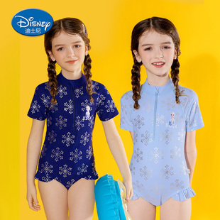 迪士尼儿童泳衣女童连体游泳馆专用训练衣小女孩中大童装冰雪奇缘
