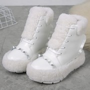欧洲站2023秋冬季女靴子，羊毛厚底坡跟短靴，毛毛鞋内增高雪地靴
