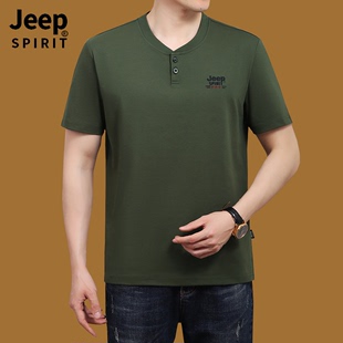 Jeep吉普短袖夏季男款2023宽松品牌V领t恤男士高端体恤上衣服