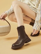 婧娗棕色短靴女靴子2023春秋季平底马丁靴，女士百搭瘦瘦靴棉鞋