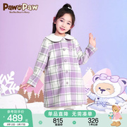 PawinPaw小熊童装冬季女童儿童娃娃领外套格纹呢大衣保暖