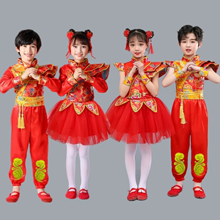 六一儿童打鼓服演出服中国风民族，说唱喜庆服开门红，舞蹈幼儿表演服
