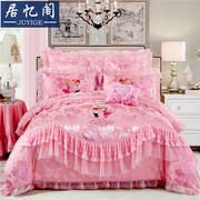 韩式蕾丝婚庆四件套结婚大红色粉公主床盖六八件1.8m2.0床上用品