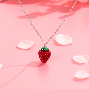 红色草莓吊坠项链女款2024925纯银适合春天的配饰锁骨链