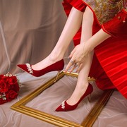 桃夭中式红色婚鞋禾秀婚纱两穿新娘敬酒高跟鞋女细跟高级感婚纱鞋
