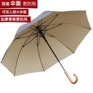 双层伞面抗强风抗暴雨木头，柄高尔夫伞双人，雨伞长柄超大自动商务伞