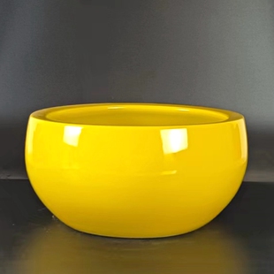 景德镇纯黄色陶瓷盆聚宝盆大号西北角五色土花盆水缸瓷器摆件花瓶
