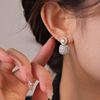 法式轻奢白色珍珠耳钉气质小香满钻方形时尚超闪甜美洋气耳饰耳环