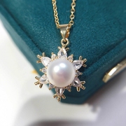 母亲节礼物工艺锆石天然淡水珍珠项链星星珍珠，吊坠18k包