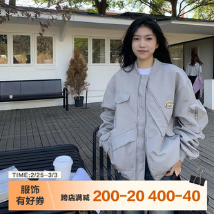 橘子树在哪儿美式街头飞行服外套女春秋设计感小众不规则工装夹克