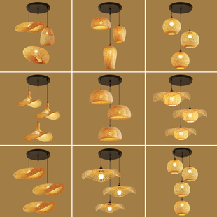 创意竹编灯笼吊灯复古田园，组合灯具禅意，茶室民宿客厅餐厅日式灯罩