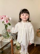 女童米白色衬衣2024春装儿童，韩版马甲衬衫长袖娃娃衫女宝衣服