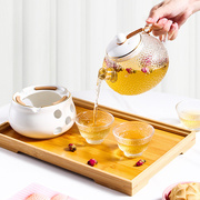 日式耐热花茶壶花茶具透明杯，玻璃花草水果，花果茶壶蜡烛加热套装