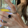 日韩925纯银食指戒指女ins潮人复古小众个性，黑玛瑙开口指环高级感