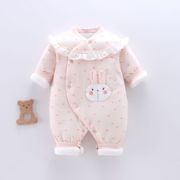 冬季新生婴儿儿衣服纯棉a类，加厚初生宝宝连体保暖和尚服爱心兔子