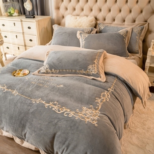 高档欧式刺绣牛奶绒，四件套双面绒珊瑚绒，床单被套冬季加厚床上用品